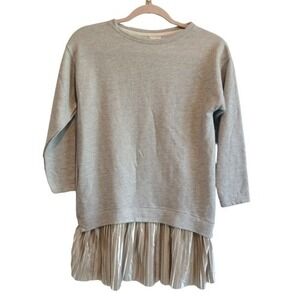 Zara Girls 9/10 "COSMIC GIRL" Sweatshirt Dress Metallic‎ Pleated Skirt Gray Y2K